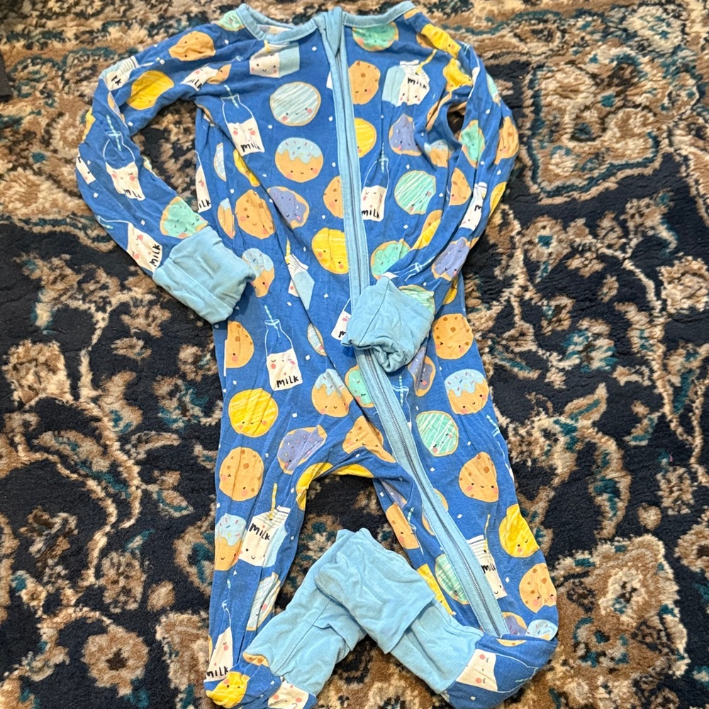 Little Sleepies Blue Milk and Cookies zip pajamas